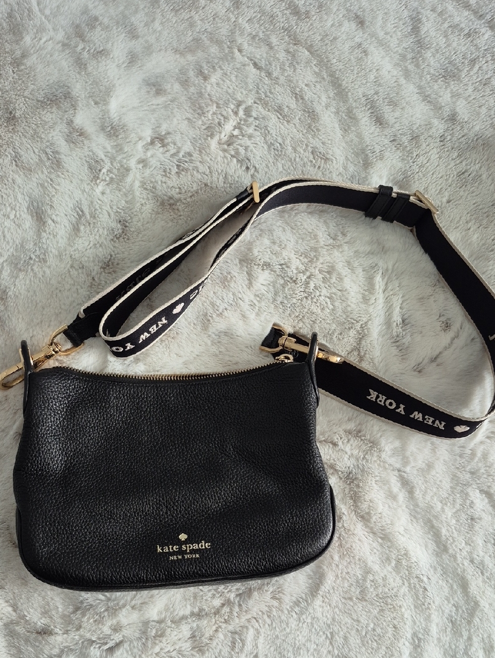 Kate Spade Black Pebbled Leather Crossbody with Branded Strap